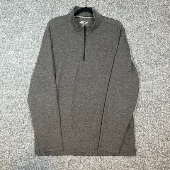 Orvis Sweater Mens XL Gray 1/4 Sweatshirt Stretch Casual Long Sleeve - Picture 1 of 10